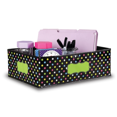 Teacher Created Resources Shelf Storage Bin, Vinyl, Black/Polka Dots, 5 in H, 11 in W, 16 in L TCR20765